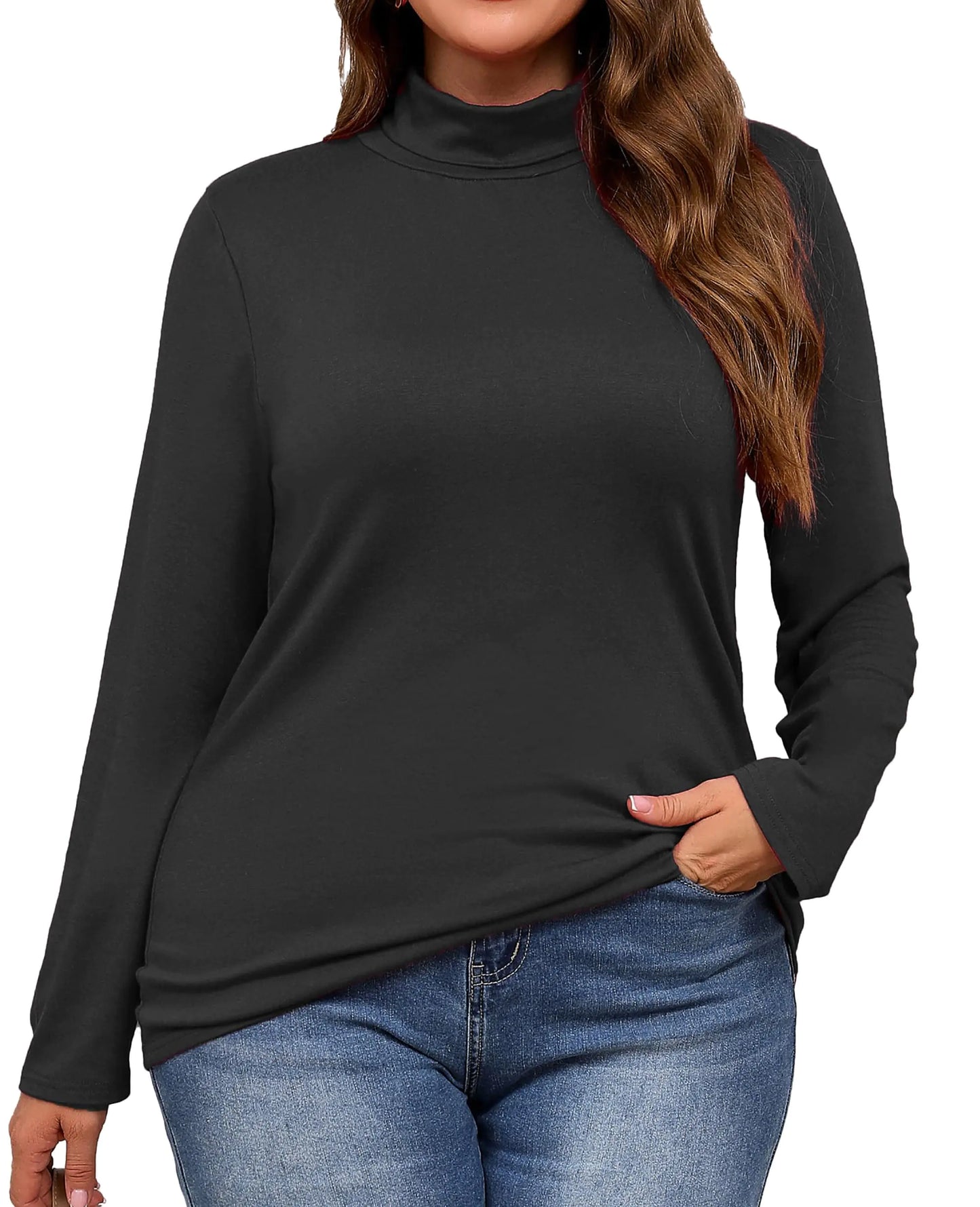 Women Long Sleeve Slim Fit Turtleneck Tops Black
