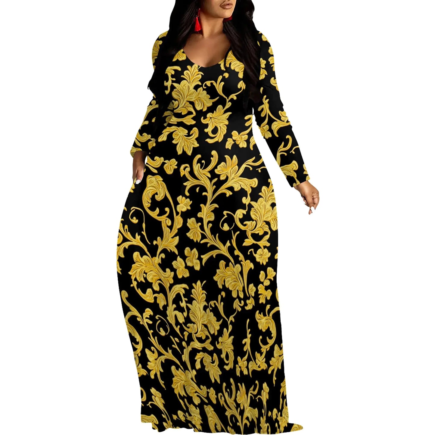 SUZONANA Women Long Sleeve Dresses Gold