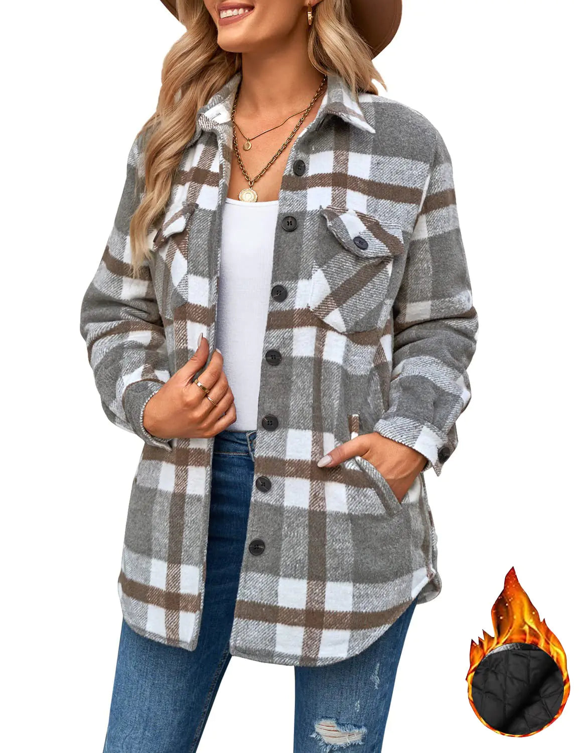 Women’s Quilted Lightweight Long Sleeve Shacket Plaid Shirts