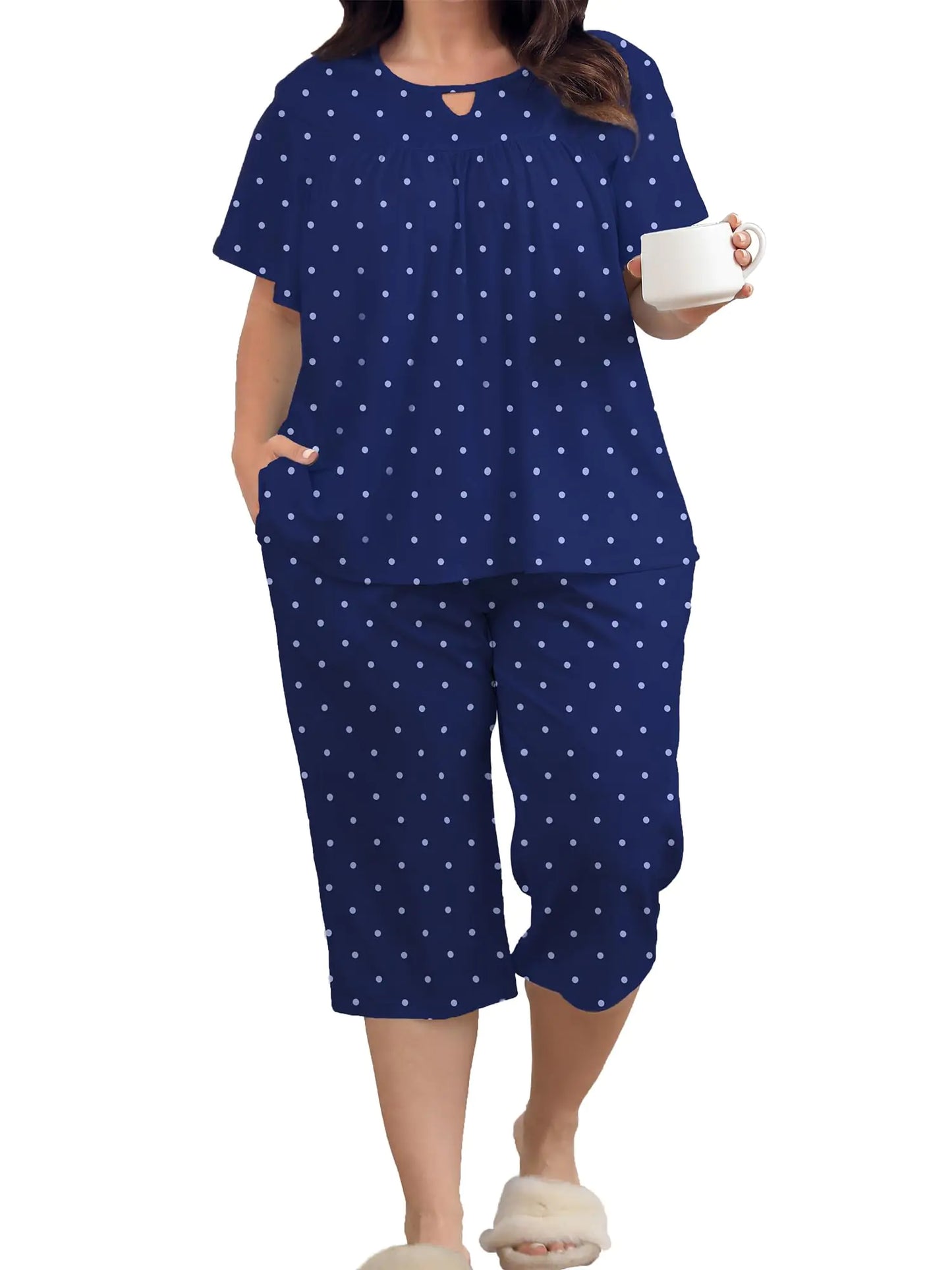 Women 2 Piece Soft Sleepwear Short Sleeve Pajamas Sets