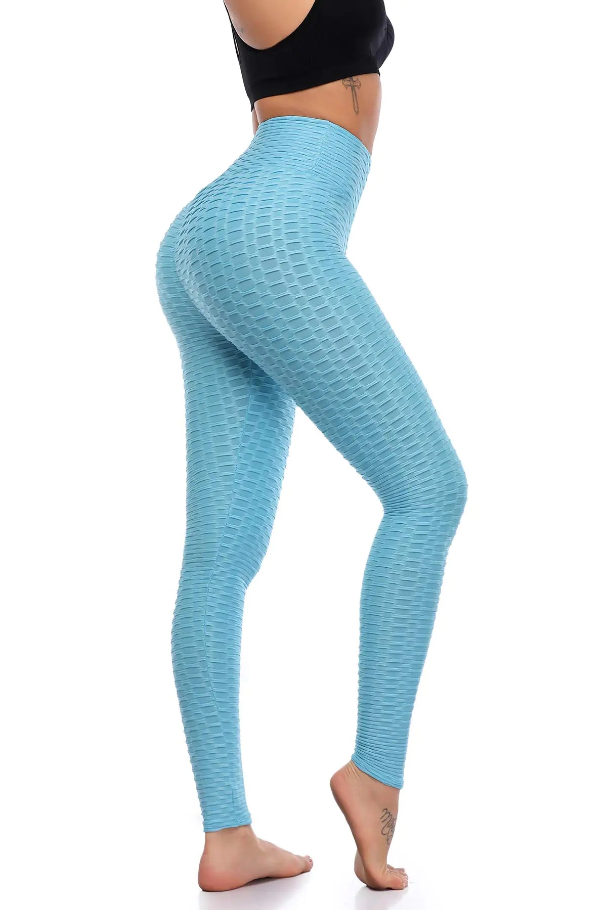 Women Tummy Control Butt Lifting Yoga Workout Leggings -Light Blue