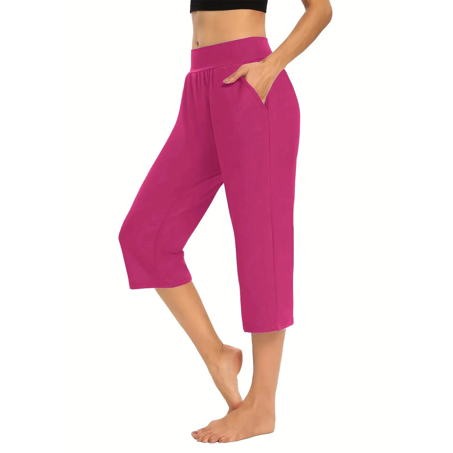 Women Capris with Pockets Hot Pink