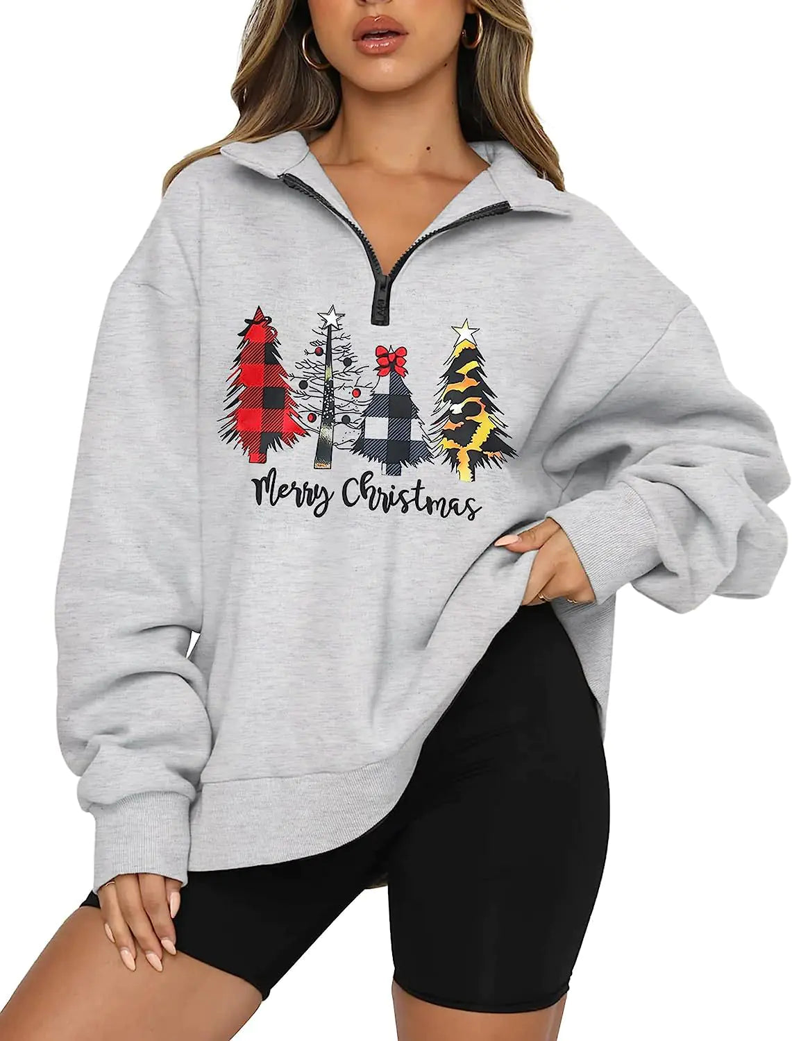 Women's Christmas Hoodie with Half Zip