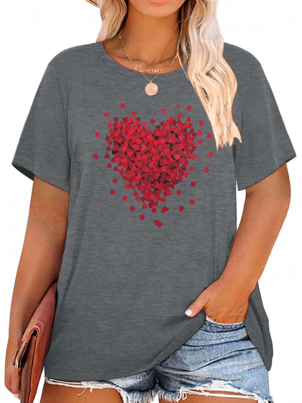 Women Love Heart Print Short Sleeve Blouse