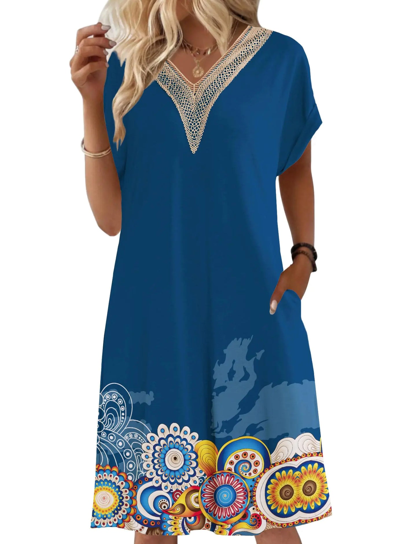 Women Nightgown with Pockets Blue