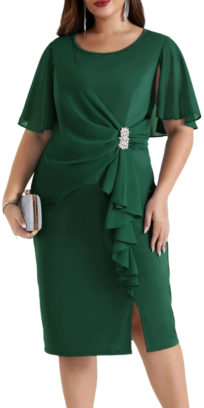 Hanna Nikole Women’s Casual Chiffon Overlay Cocktail Party Mini Dress Dark Green