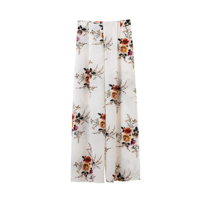 Women Chiffon Floral Wide Leg Pants