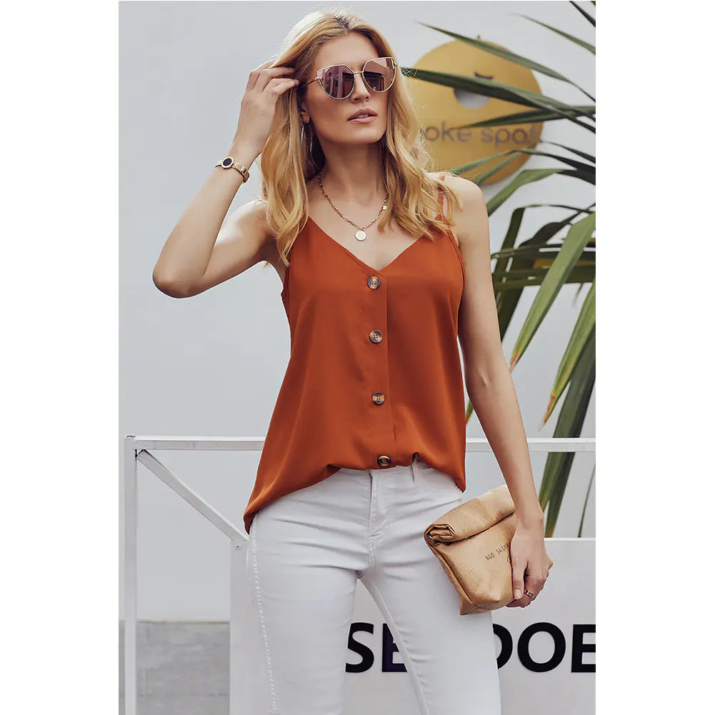 Women V-Neck Cami Loose T-Shirt