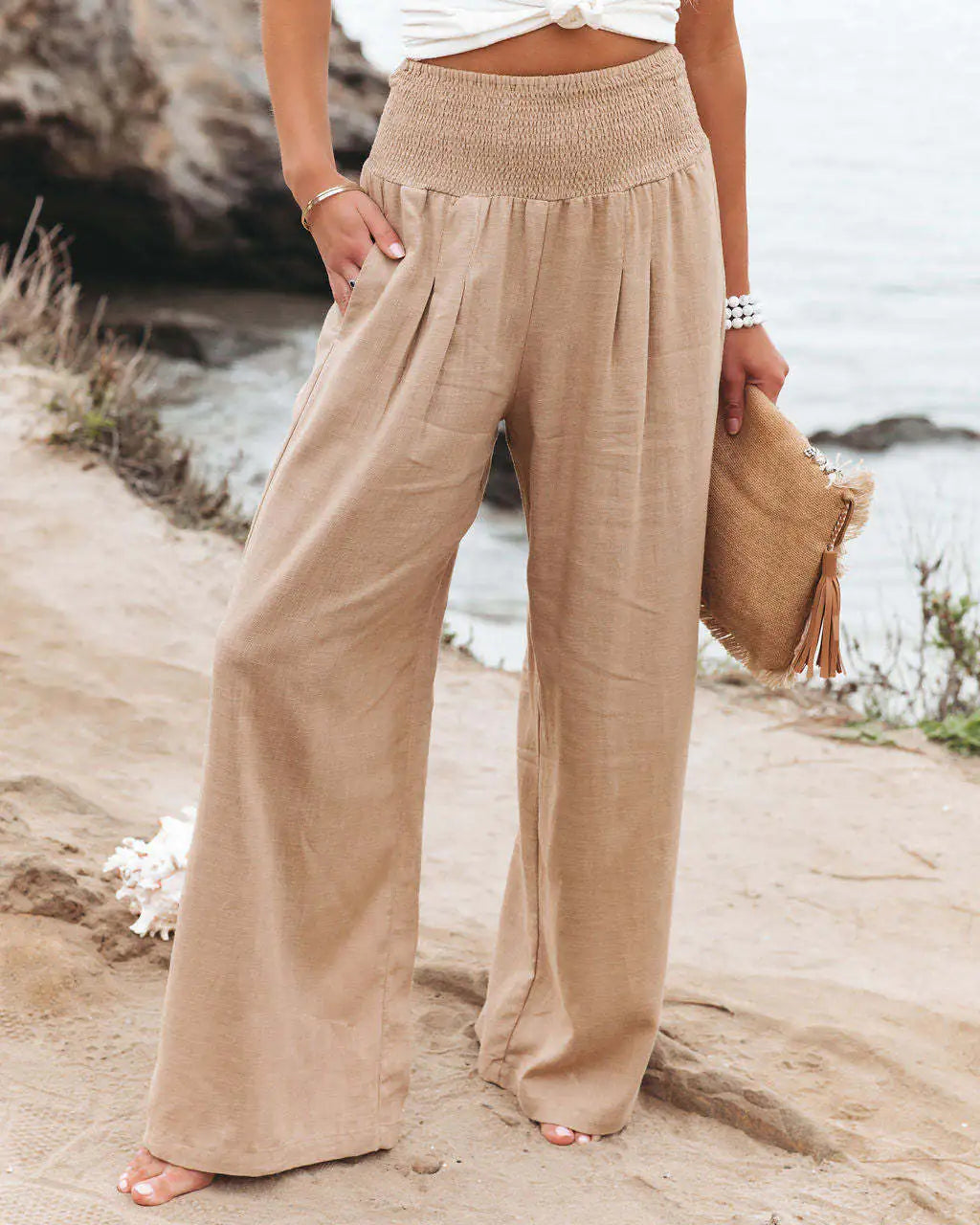 Women's High Rise Wide Leg Pants with Pockets