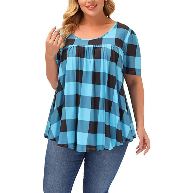 Women Casual Checkered Loose Tops