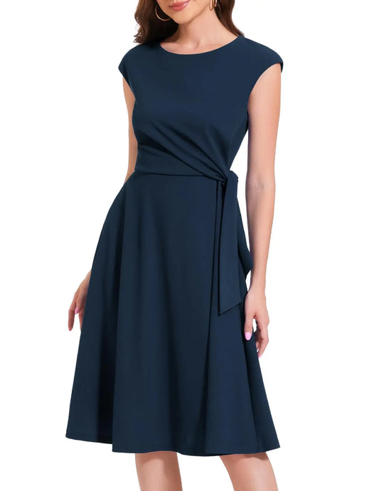 Women Vintage Cocktail/ Wedding Guest Formal Midi Dress Navy