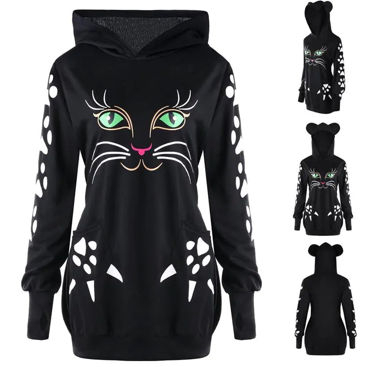 Cat Graphic Hoodie for Women