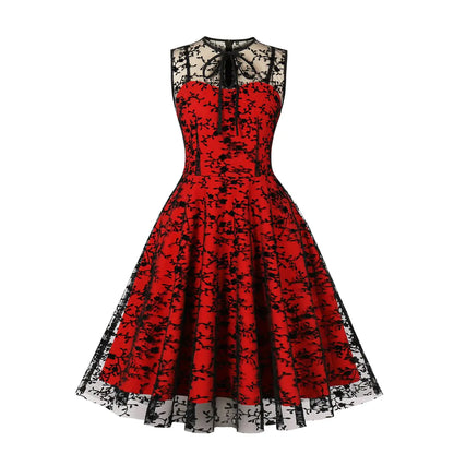 Women’s 1950s Retro Gothic Lace Pencil Cocktail Party Dress