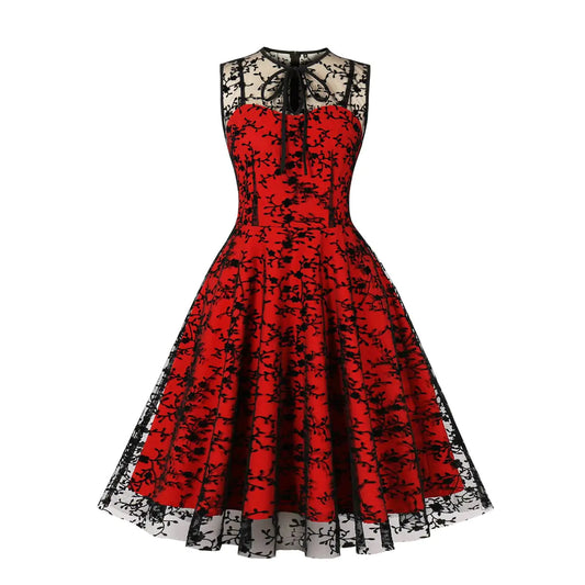Women’s 1950s Retro Gothic Lace Pencil Cocktail Party Dress