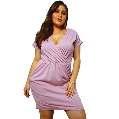 Solid Color V-Neck Dress for Spring/Summer