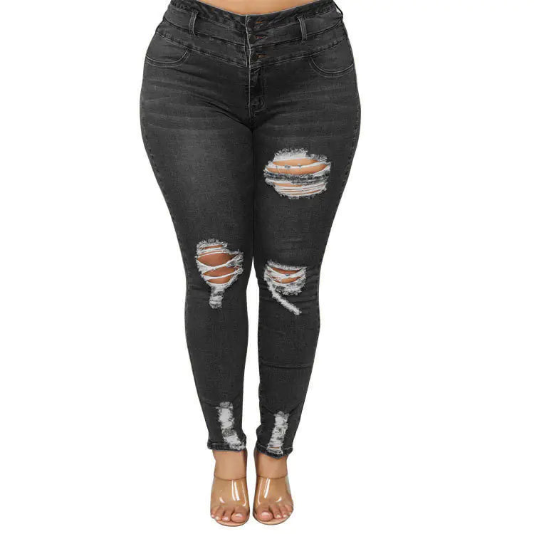 Women High Waist Ripped Jeans