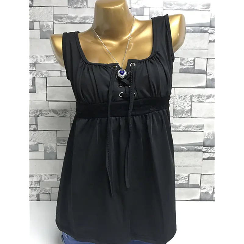 Women Sleeveless Lace-up-Front Top