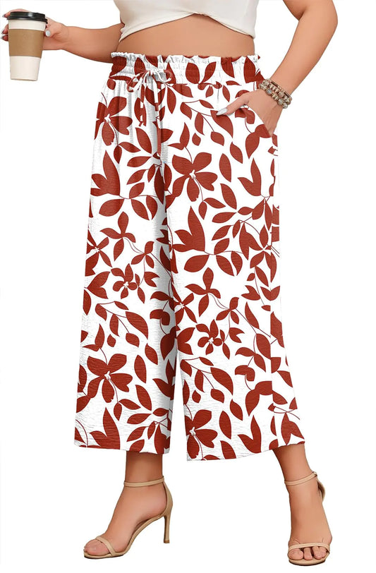 Women Elastic High Waisted Wide Leg Capri Cropped Lounge Pants