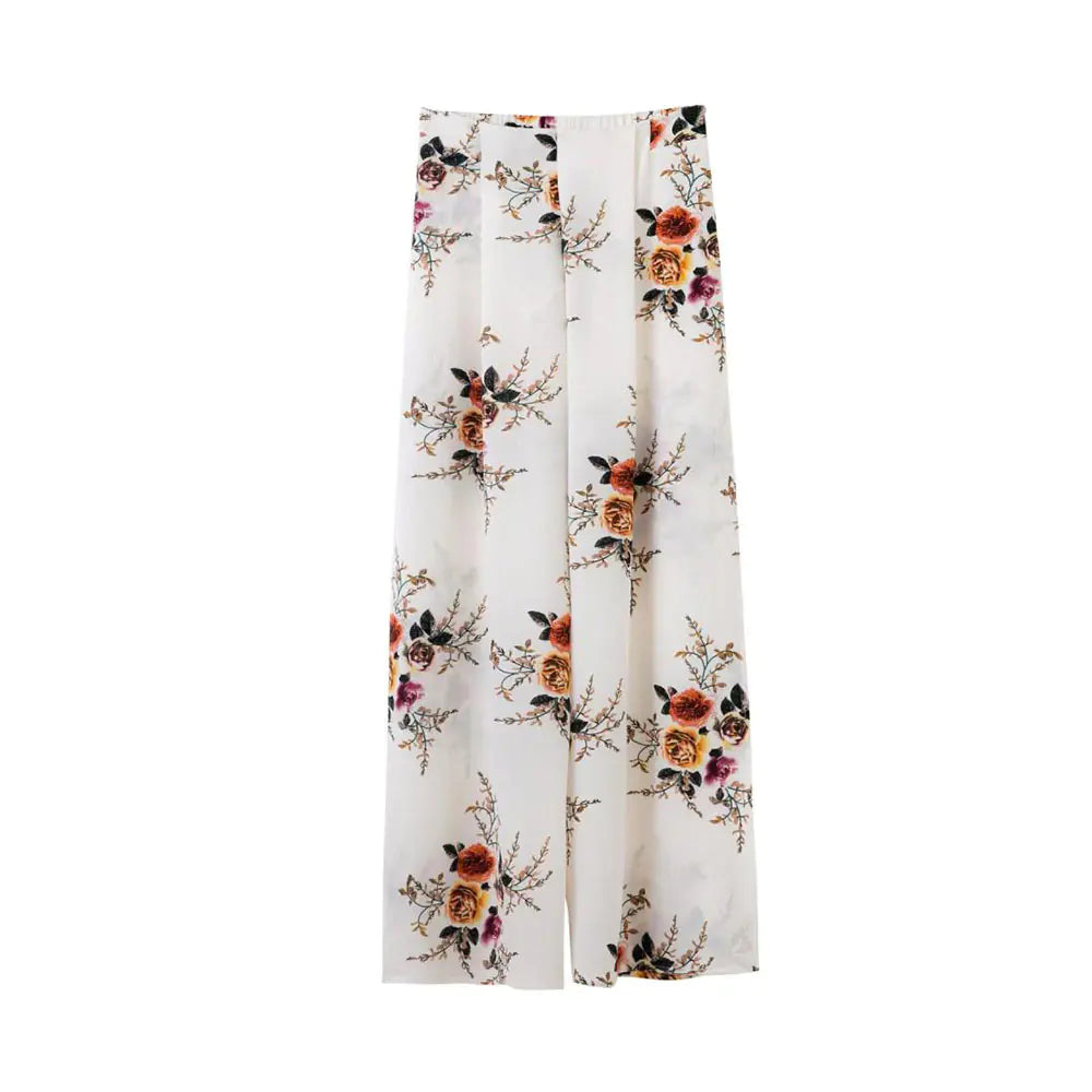 Women Chiffon Floral Wide Leg Pants