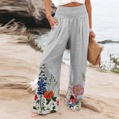 Women's Floral Butterfly Print Wide Leg Pants