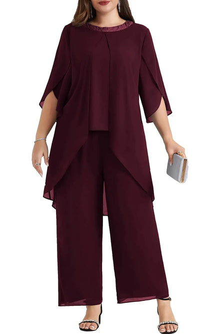 Hanna Nikole Women Long Cocktail Pant Suits Wine Red