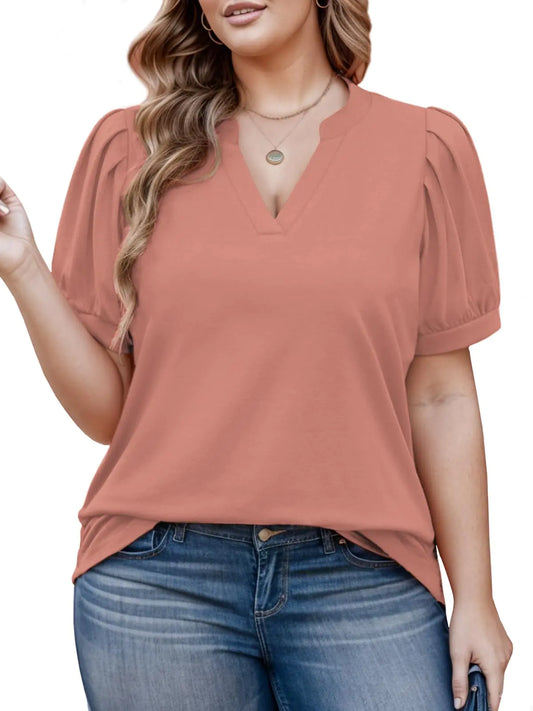Women Casual Loose V Neck Tops Coral