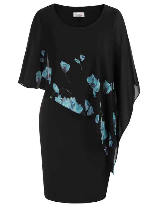 Women Bodycon Midi Dress with Overlay