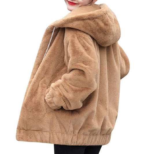 Women Warm Zip Up Fleece Sherpa Lined Shearling Fuzzy Fluffy Jackets with Hood