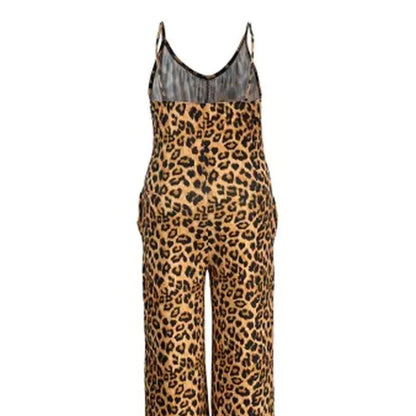 Women Leopard Print Pocket Jumpsuit
