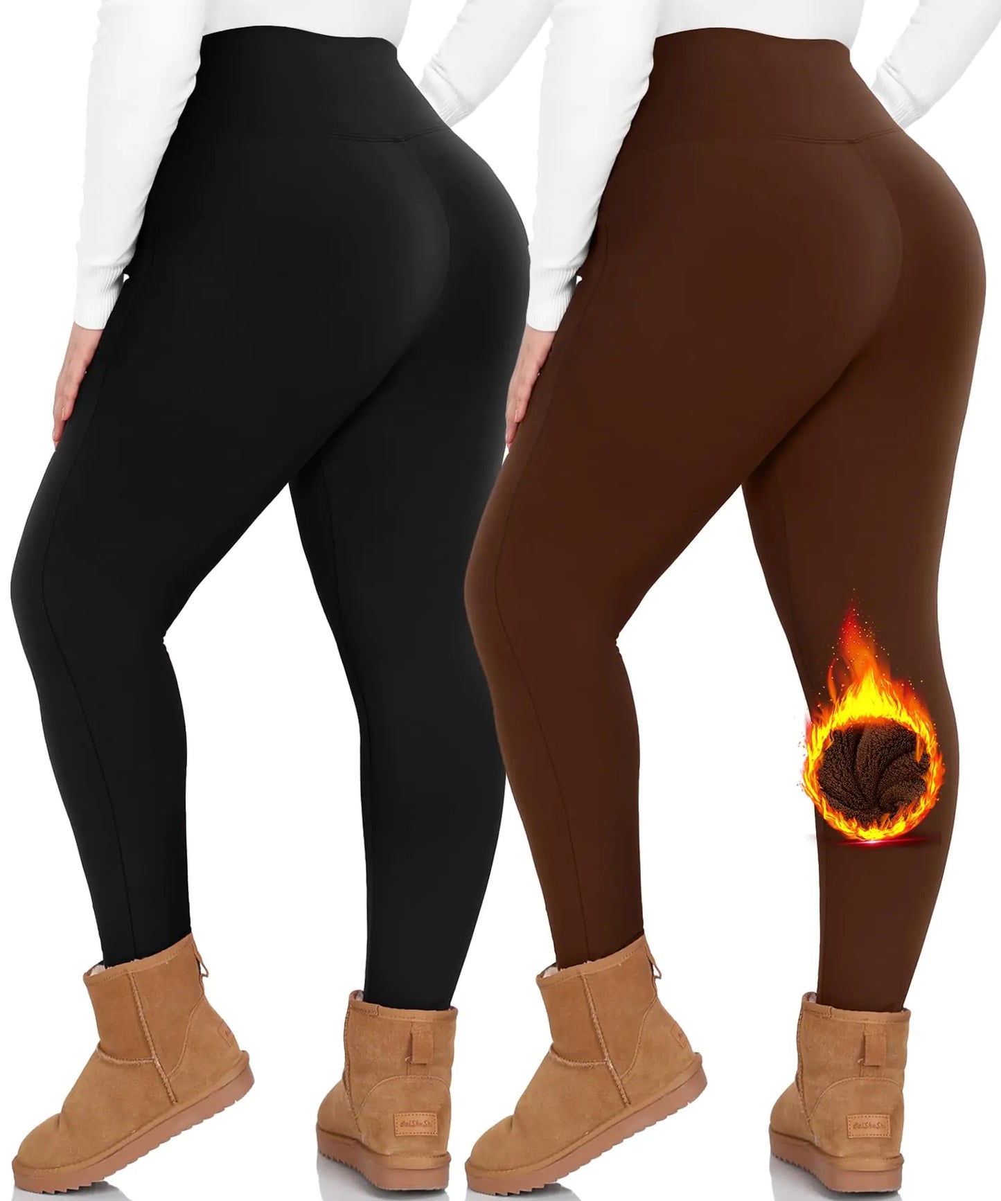 2 Pack Women Tummy Control Thermal Fleece Lined Leggings