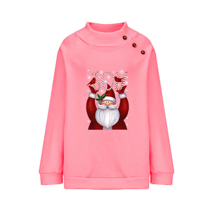 Printed Button Christmas Long Sleeve Sweater for Women