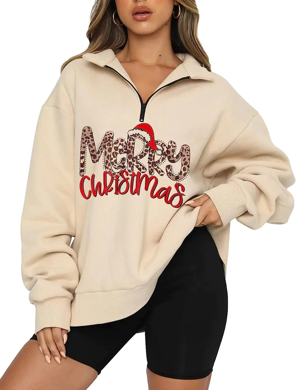 Women's Christmas Hoodie with Half Zip