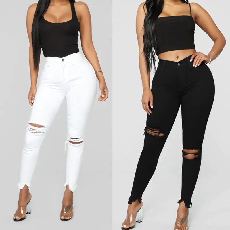 Women High Waist Ripped Jeans
