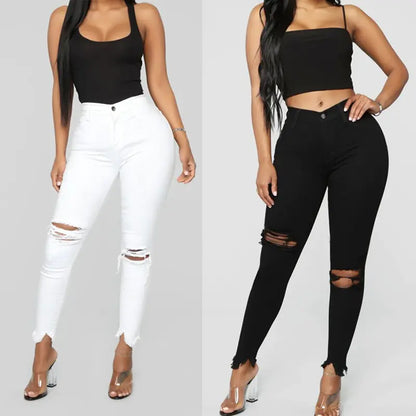 Women High Waist Ripped Jeans