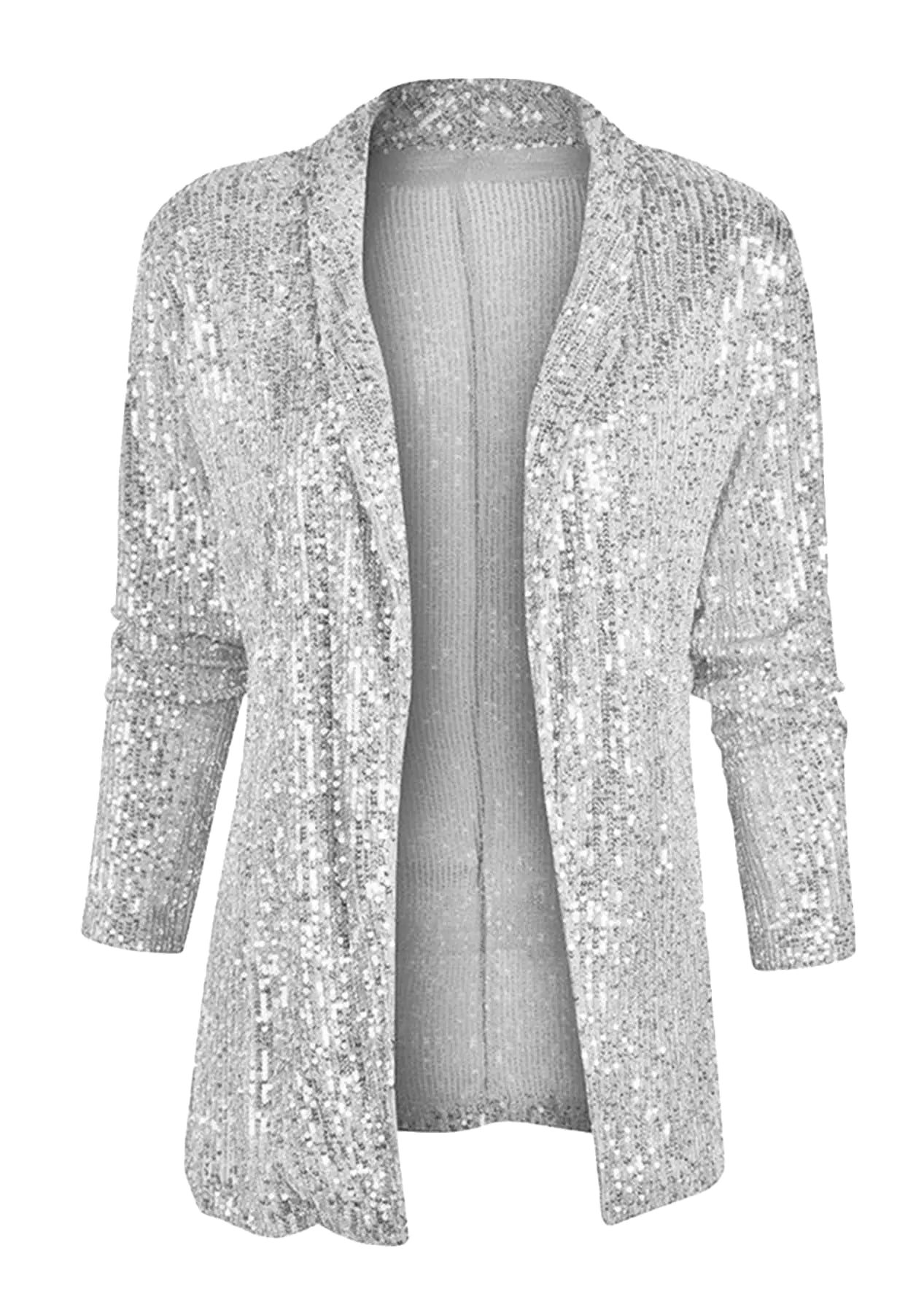 Women Sequin Blazer Cardigan Light Weight Glitter Silver