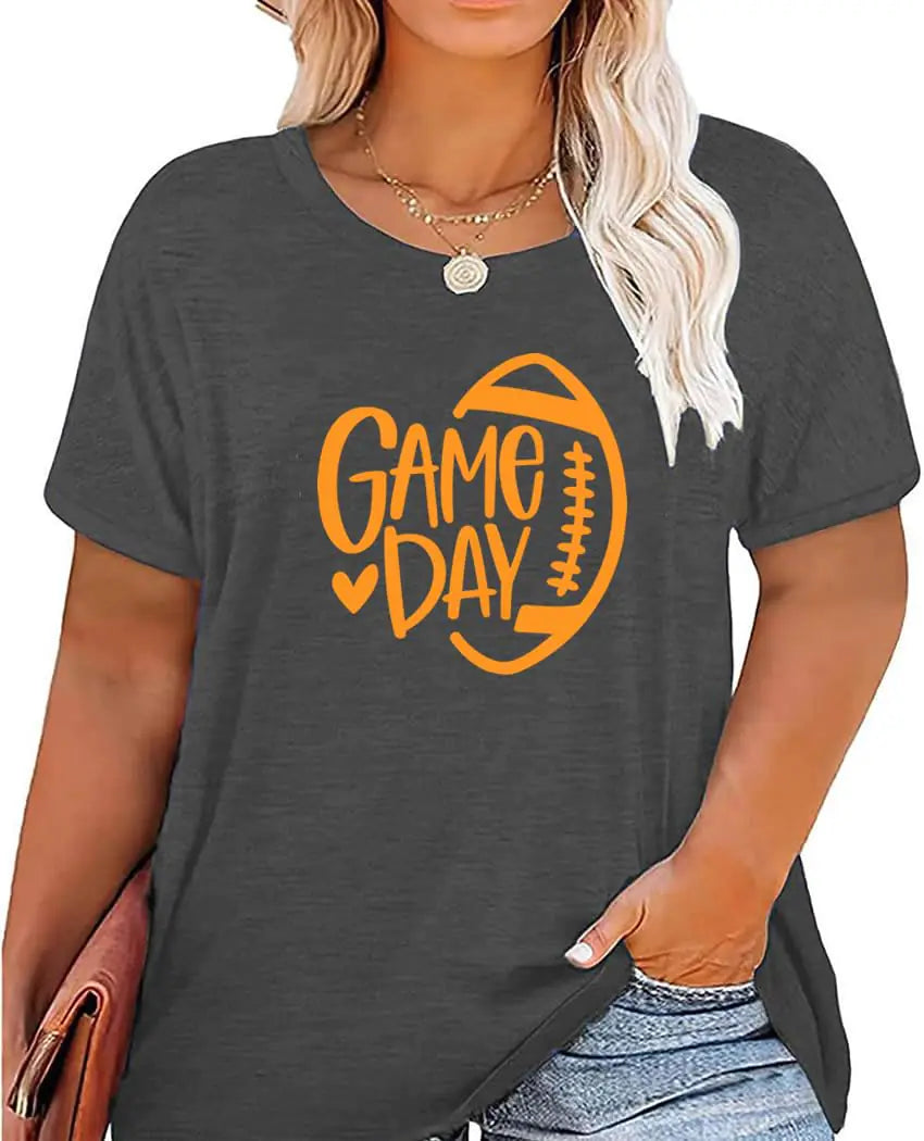 Football Game Day Graphic Printed Shirt Women Short Sleeve Top