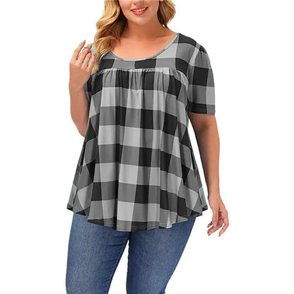 Women Casual Checkered Loose Tops