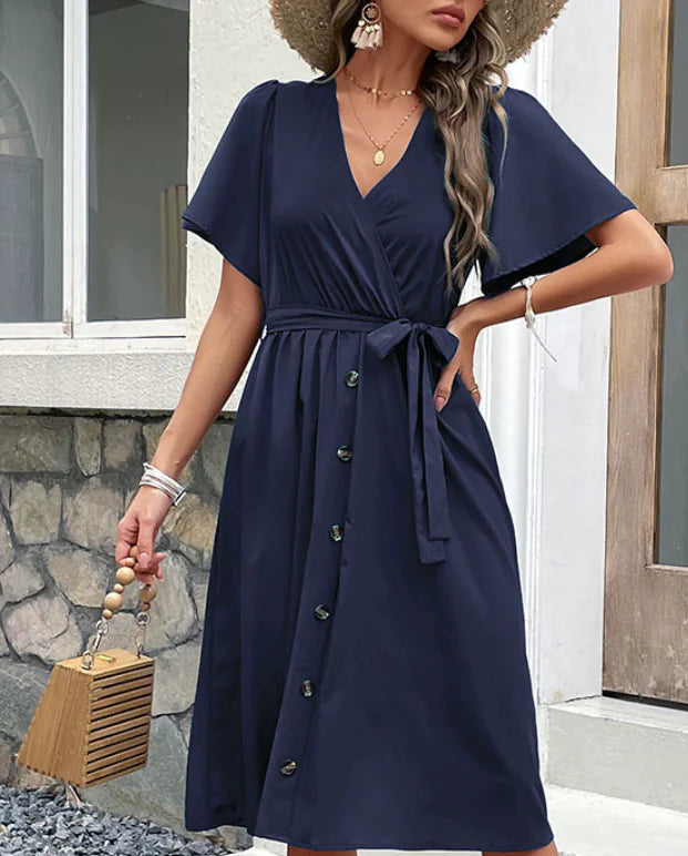 Women Elegant V-Neck Midi Dress