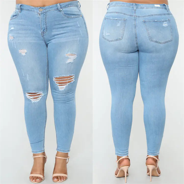 High Elastic Ripped Jeans for Women