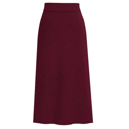 Women High-Waisted Wool Long Skirt