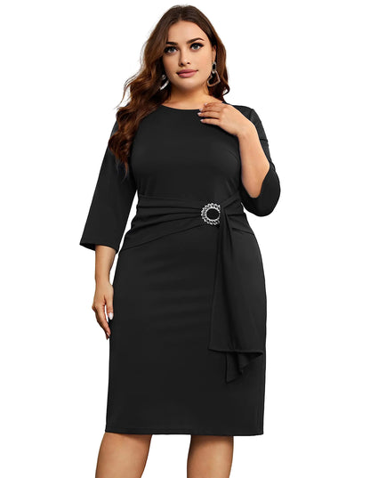 KIMCURVY 3/4 Sleeve Elegant Pencil Dress Black