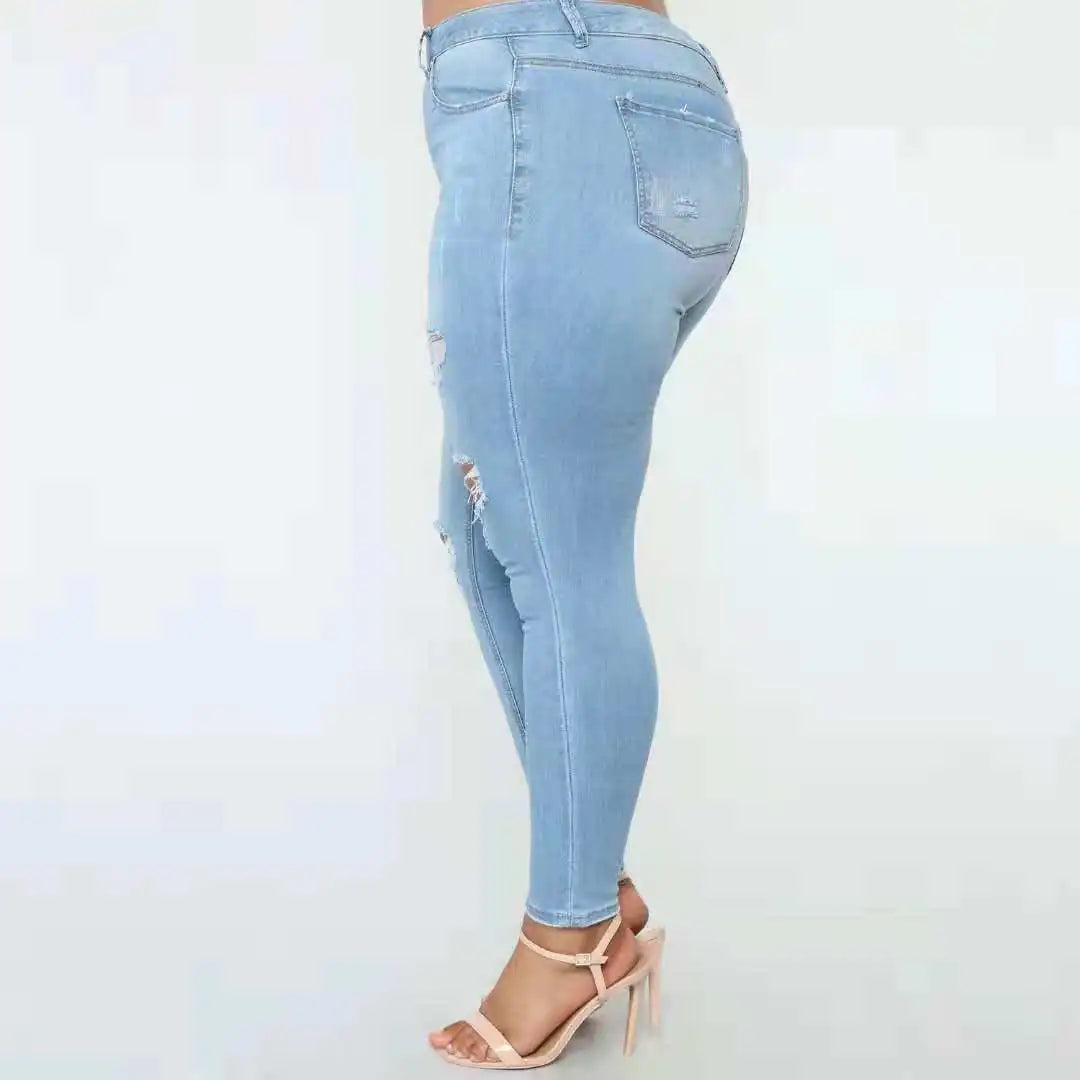 High Elastic Ripped Jeans for Women