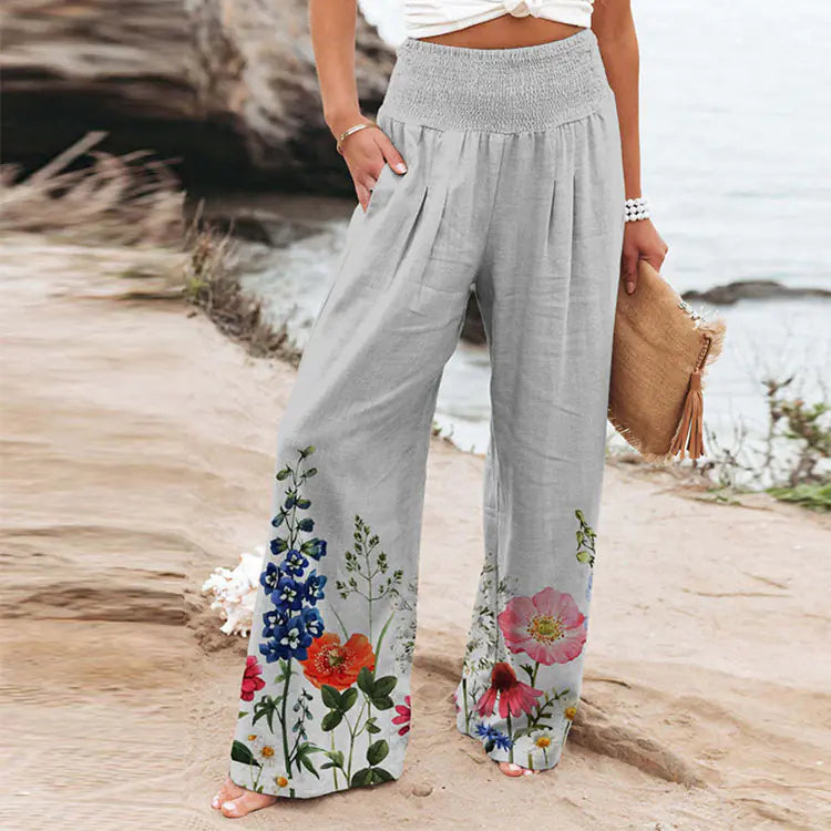 Women's Floral Butterfly Print Wide Leg Pants