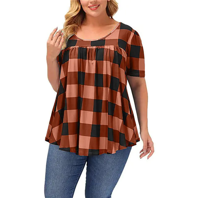 Women Casual Checkered Loose Tops