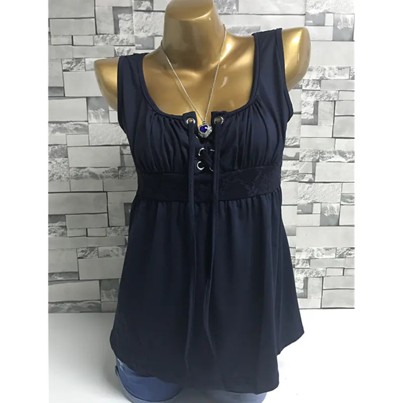Women Sleeveless Lace-up-Front Top