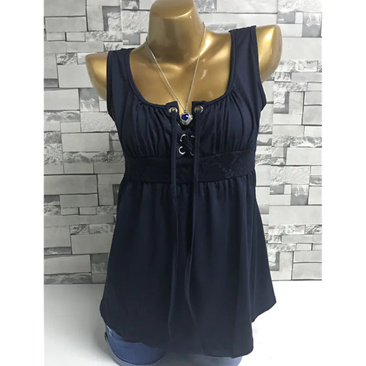 Women Sleeveless Lace-up-Front Top