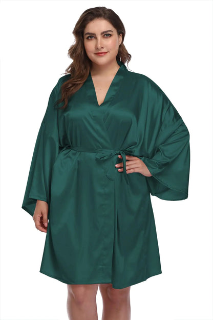 Women’s Short Soft Satin Robes Dark Green