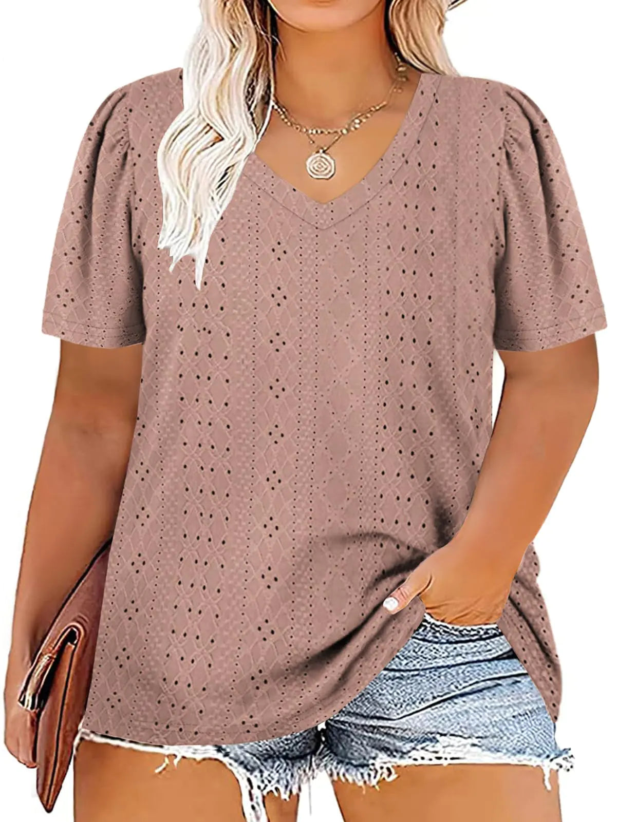 Women V Neck Short Sleeve V Neck Shirts Pink