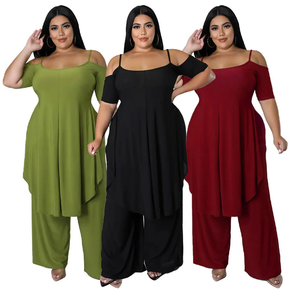 Cold Shoulder Top & Wide Leg Pants Set