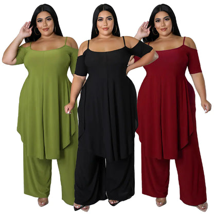 Cold Shoulder Top & Wide Leg Pants Set